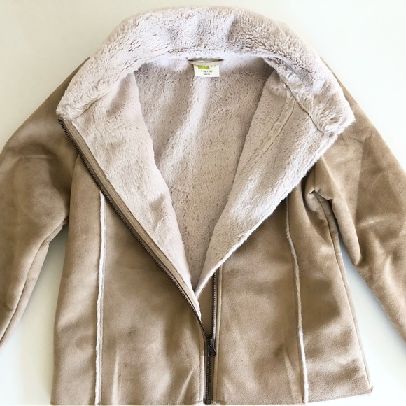 Crazy 8 Faux Suede Jacket Girls Large 10/12 Beige Tan Soft Fur Cream Lining - Picture 4 of 7